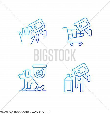 Cctv Camera Installation Gradient Linear Vector Icons Set. Motion Detection. Tracking Customers. Pet