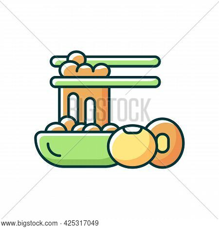 Natto Rgb Color Icon. Isolated Vector Illustration. Traditional Sticky Meals Preparing. Fermented So