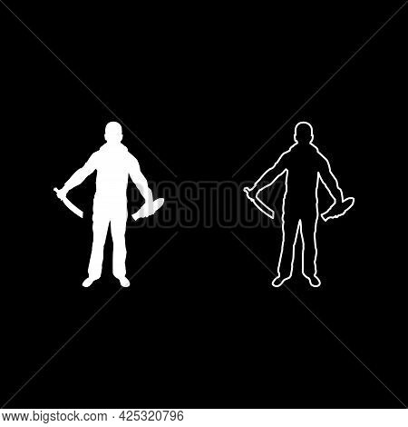 Man With Sword Machete Remove Sheath Scabbard Cold Weapons In Hand Military Man Soldier Serviceman I