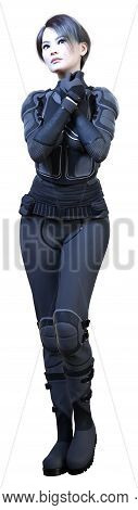 3d Rendering Of A Sceince Fiction Warrior Woman Isolated On White Background