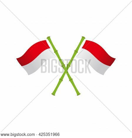 Simple Clean Indonesia Flag Illustration Design, Modern Red And White Flag On Bamboo Stick Template 