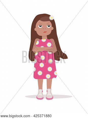 Vector Illustration Of Angry Girl , Character, Isolated, Carftoon, Child, Emotions, Psycologhy,schoo