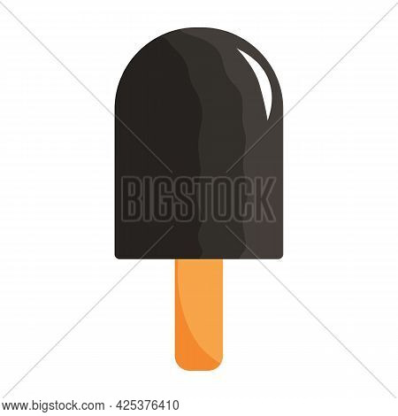 Vector Illustration Of Chocolate Ice Cream On A Stick In Cartoon Flat Style. Tasty Summer Sweets, So