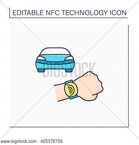Nfc Color Icon. Safety Payment System On Smart Watch. Fast Driving Fines Paying. Modern Technology. 