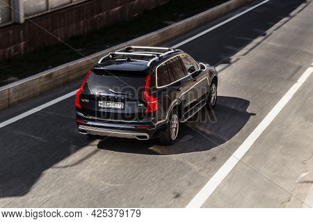 Moscow, Russia - June 2021: Volvo Xc90, Rear Side View. Aerial Photography Of A Modern Premium Suv R