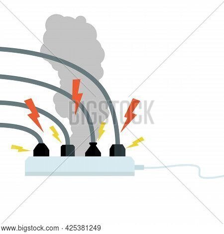 Electrical Circuit. Shock, Red Lightning And Yellow Sparks From The Outlet. Connector And Plug. Syst