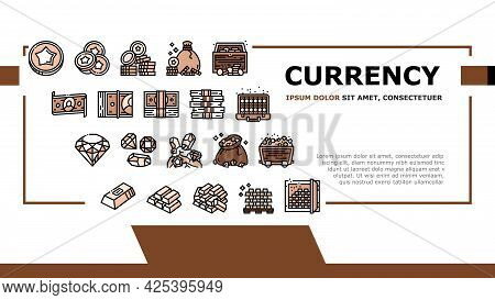 Currency Video Games Landing Header Vector. Playing Money Banknotes And Coin Steak, Gambling Gaming 