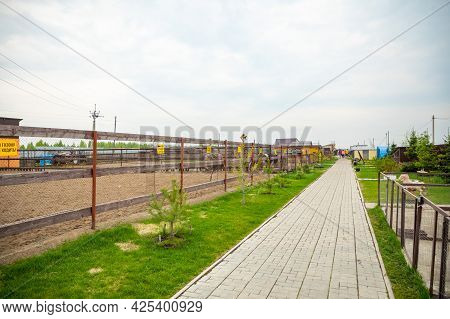 Kemerovo, Russia - 16.05.2021: Farm Animals And Birds In A Private Contact Zoo - Ostrich Ranch In Ke