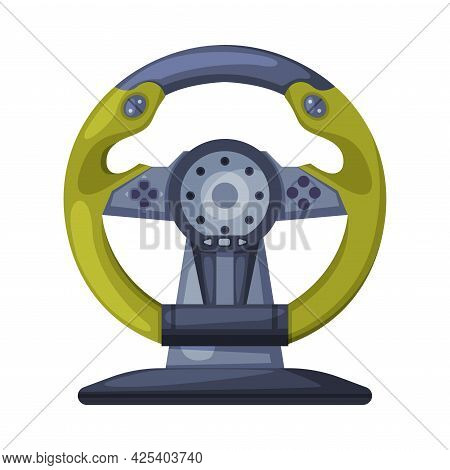 Racing Steering Wheel Game Controller, Video Game Players Accessory Device Vector Illustration
