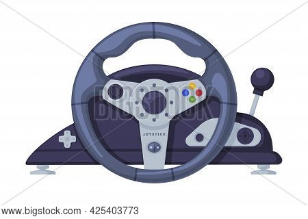 Racing Steering Wheel Game Controller, Video Game Accessory Device Vector Illustration