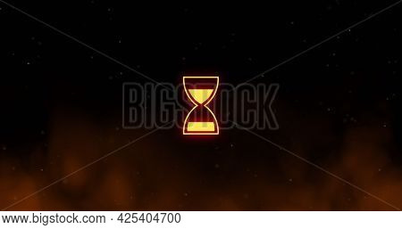 Image of glowing loading hourglass digital interface. global technology, communication and digital interface concept digitally generated image.