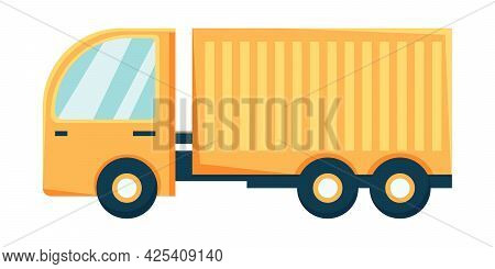 Truck Or Kamaz In Flat Cartoon Style. Cargo Transportation Concept. Vehicle For Construction And Del
