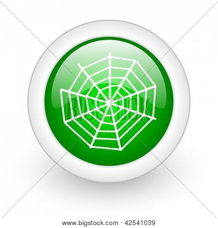 icono de brillante web Spider web círculo verde sobre fondo blanco