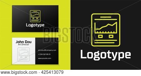 Logotype Line Website With Stocks Market Growth Graphs And Money Icon Isolated On Black Background. 