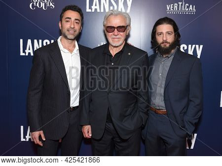 LOS ANGELES - JUN 21: Eytan Rockaway, Harvey Keitel and John Magaro arrives for the âLanskyâ  Hollywood Premiere on June 21, 2021 in Los Angeles, CA                