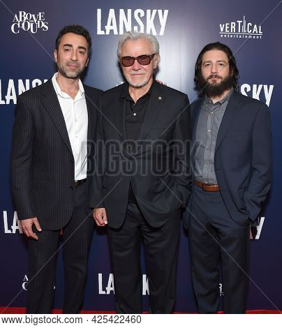 LOS ANGELES - JUN 21: Eytan Rockaway, Harvey Keitel and John Magaro arrives for the âLanskyâ  Hollywood Premiere on June 21, 2021 in Los Angeles, CA                