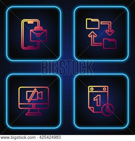 Set Line Time Management, Video Camera Off On Computer, Freelancer And Cloud Storage Document Folder