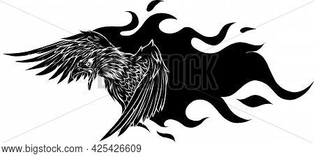 Vector Illustration Of Eagle With Flames Design