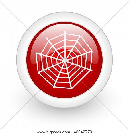 icono de brillante web Spider web círculo rojo sobre fondo blanco