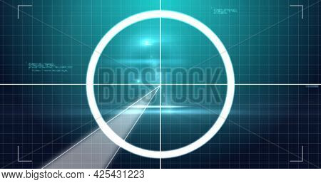 Image of digital interface circles flashing and data processing on green background. technology, computing and digital interface concept digitally generated image.