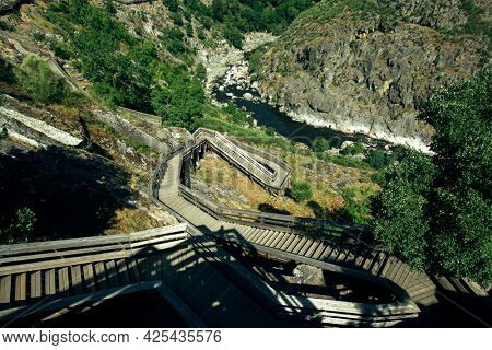 View of the Paiva walkways along the River Paiva, Portugal.