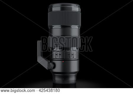 Modern Nonexistent Dslr Telephoto Camera Lens On Black Background