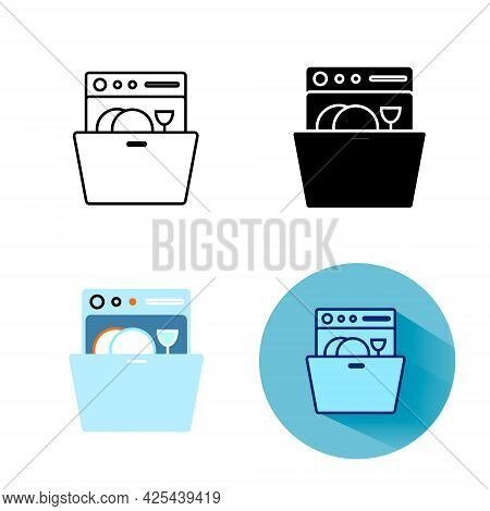 Dishwasher Esim Icons Set. Customizable Linear Contour Symbol. Editable Stroke. Glyph, Color, Shadow