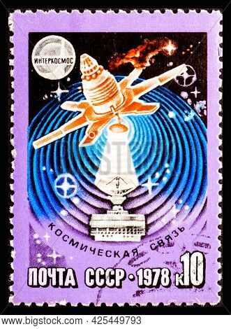 Russia, Ussr - Circa 1978: A Postage Stamp From Ussr Showing Interkosmos Space Communication
