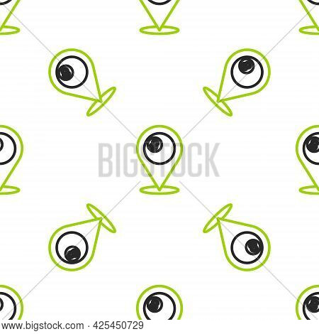 Line Map Pointer With Billiard Pool Snooker Ball With Number 8 Icon Isolated Seamless Pattern On Whi