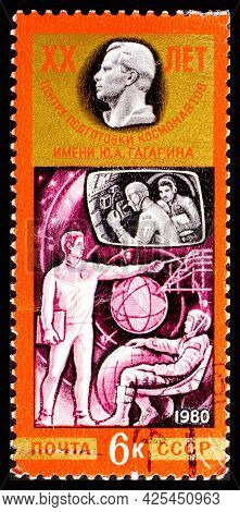 Russia, Ussr - Circa 1980: A Postage Stamp From Ussr Showing Interkosmos Yuri Alekseyevich Gagarin