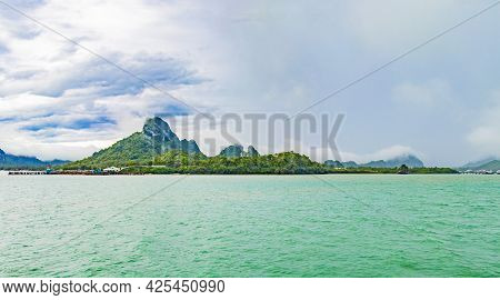 Travel To Don Sak Over Turquoise Water Tropical Landscape Thailand.