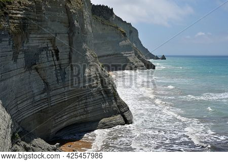 Cliffs In Peroulades Village On Corfu Island In Greece, Unique Geological Formations In Peroulades R