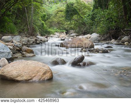 Slow Motion Of River And Forest In Podocarpus National Park, Ecuador.