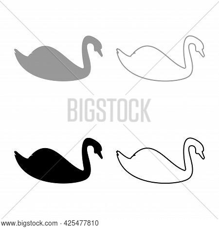 Swan Bird Waterbird Silhouette Grey Black Color Vector Illustration Solid Outline Style Simple Image