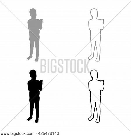 Boy Holding Smartphone Phone Playing Tablet Male Using Communication Tool Adolescent Looking Phone A
