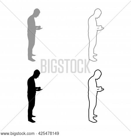 Man Holding Smartphone Phone Playing Tablet Male Using Communication Tool Idea Looking Phone Addicti