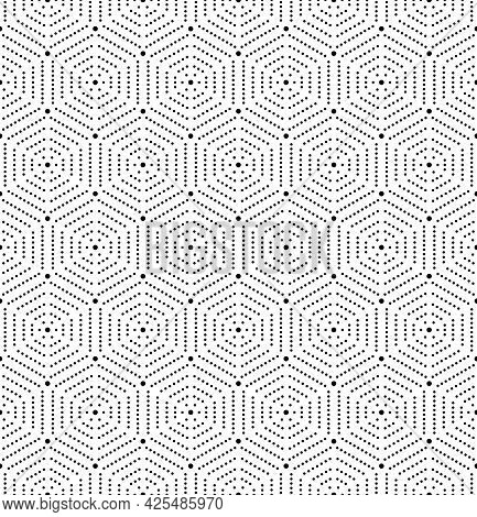Geometric Repeating Vector Ornament With Hexagonal Dotted Elements. Seamless Abstract Modern Pattern