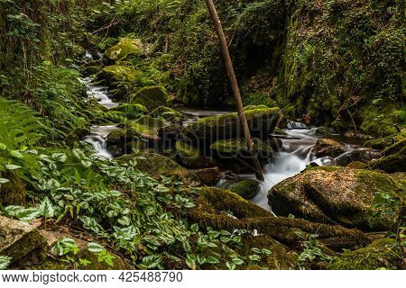 Beautiful Waterfall In Frivela Portugal. Long Exposure Smooth Effect.