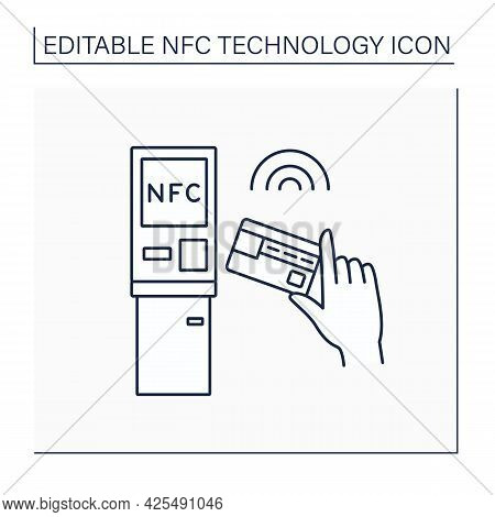 Nfc Line Icon. Safety Payment System On Mobile Phone. Paying Bills. Bank Terminal. Near Field Commun