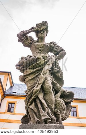 Kuks, Czech Republic - May 15, 2021. Statue Of Vice - Symbol Of Pride - Superciliousness