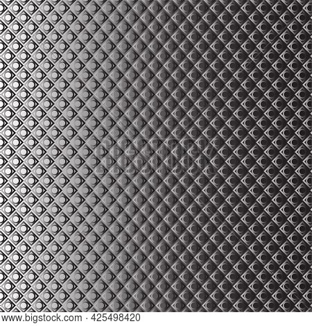 Silver Monochromic Geometric Ring Mail Armor Pattern On Gradient Monochromatic Background.