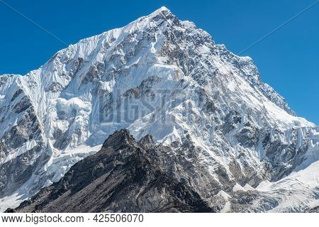 Scenery View Of Mt.nuptse (7,861 Metres) On The Way To Everest Base Camp, Nepal. Nuptse Is A Popular