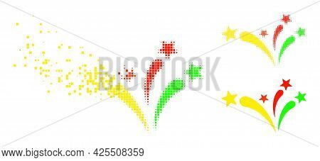 Erosion Dotted Star Fireworks Icon With Halftone Version. Vector Wind Effect For Star Fireworks Icon