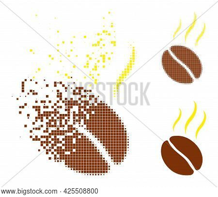 Dispersed Dotted Aroma Coffee Bean Icon With Halftone Version. Vector Destruction Effect For Aroma C