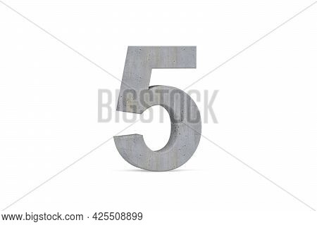 Concrete Digit 5 - Three Dimensional Digit 5 On White Background - 3d Render