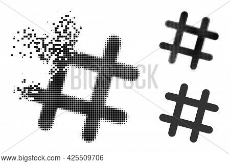 Shredded Pixelated Jail Grid Glyph With Halftone Version. Vector Wind Effect For Jail Grid Icon. Pix