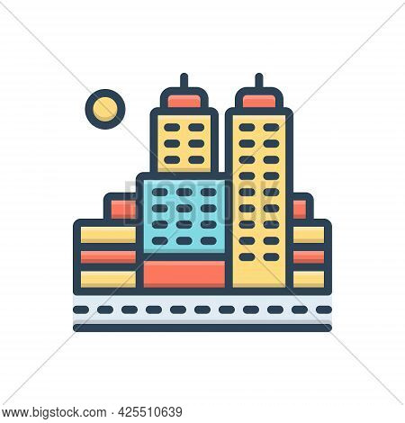 Color Illustration Icon For City Town Suburb Faubourg Building Cityscape Architecture