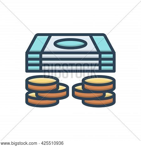 Color Illustration Icon For Cash Money Currency Penny Moolah Piles