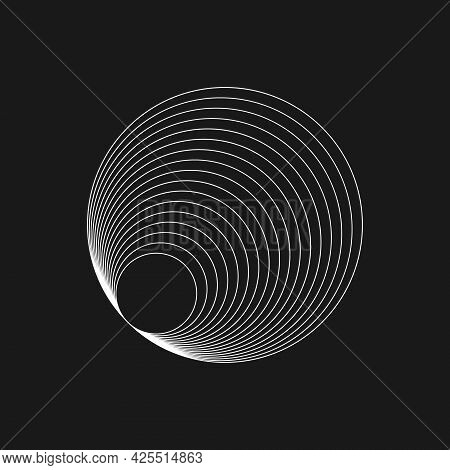 Retrofuturistic Radial Figure. Cyberpunk Geometry Of Planet. Digital Retro Circle Shape. Design Elem