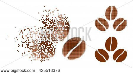 Fragmented Dotted Cacao Beans Icon With Halftone Version. Vector Destruction Effect For Cacao Beans 